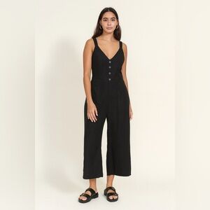 Rachel Roy Black Linen Sleeveless Open‎ Back Cropped Jumpsuit Sz. 12